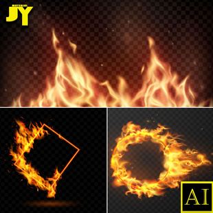 线状火火圈旺火火堆蓝色橙色金色火焰火苗火星飞沫光点免扣AI素材