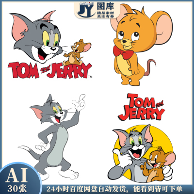 卡通动画人物叮当猫大雄机器猫老鼠和Tom猫装饰贴纸矢量设计素材