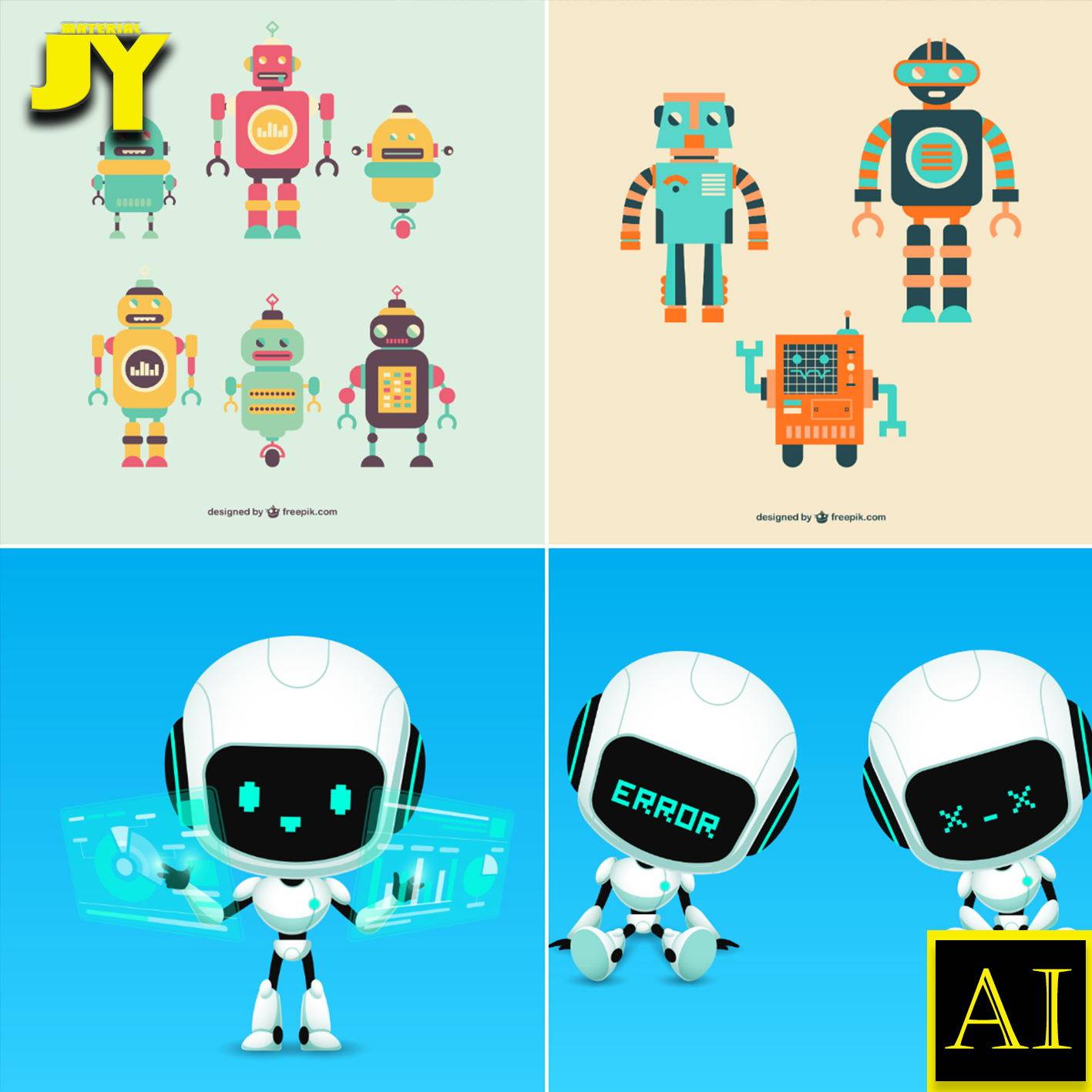 卡通Q版机器人模型应用机器人白色机器人机器狗动物AI矢量图素材