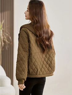 宽松时尚 新款 小个子连帽棉衣外套 菱格轻薄棉袄棉服女2024冬季 短款