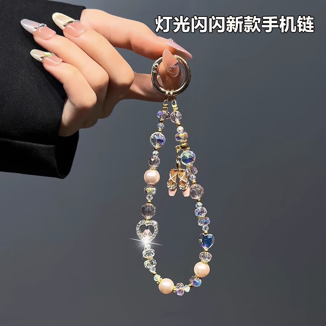 高级百搭爱心水晶串珠吊坠链芭蕾鞋吊坠包包钥匙扣手腕绳挂件