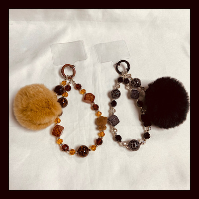 洋气豹纹链大毛绒球吊坠挂链轻奢精致水晶串珠链条包包钥匙扣