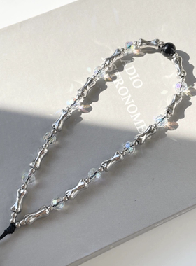 Novi创意stringting可爱款银色金属骨头水晶短款手机链挂件链条绳