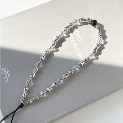 Novi创意stringting可爱款银色金属骨头水晶短款手机链挂件链条绳