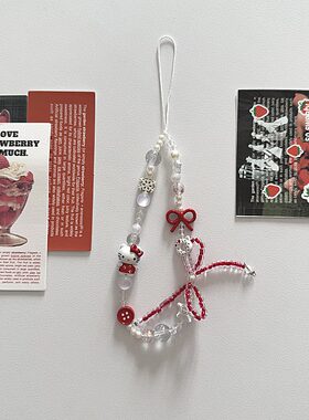 ins韩国可爱蝴蝶结红色kt猫链ccd相机挂链装饰可爱新款链条女