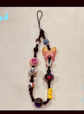 原创手工2025新款链粉蓝色五角星爱心CCD相机挂绳串珠挂饰件