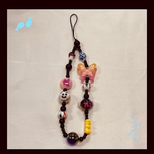 原创手工2025新款链粉蓝色五角星爱心CCD相机挂绳串珠挂饰件