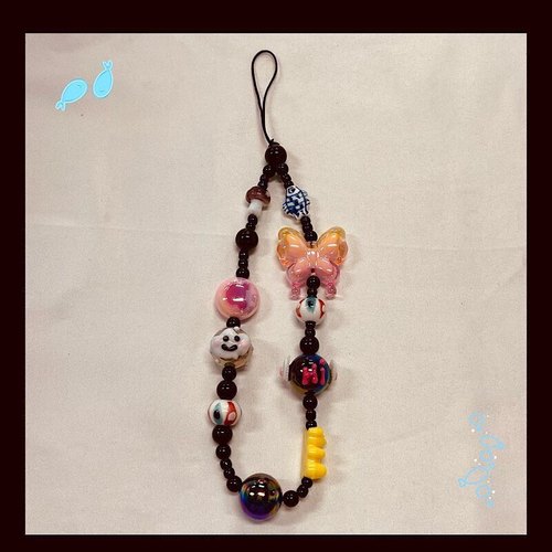 原创手工2025新款链粉蓝色五角星爱心CCD相机挂绳串珠挂饰件