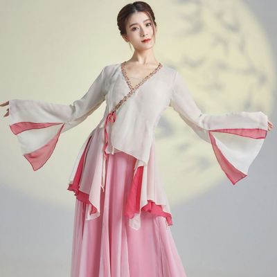 古典纱衣舞服装练功服女粉绿色身韵飘逸仙气古风舞蹈服演出服上衣