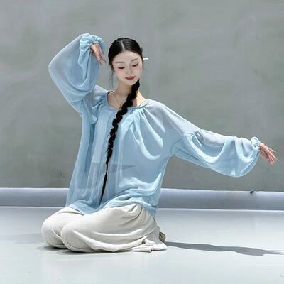 古典舞新款上衣飘逸仙气中国舞舞蹈服宽松白色演出服现代舞练功服