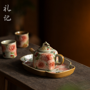 景德镇复古玫瑰花陶瓷茶具套装手绘印花功夫茶具盘子茶壶茶杯组合