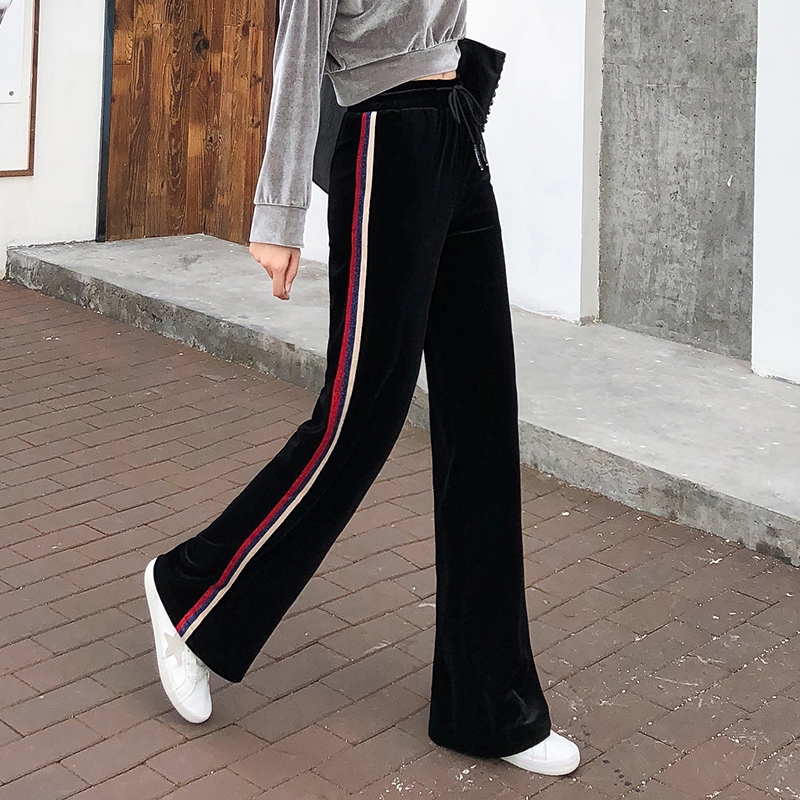有赠品坠感金丝绒阔腿裤女2019秋冬新款垂感运动休闲拖地裤直筒高腰长裤