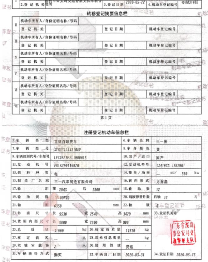 5月9日东莞市车牌号为粤B83148D三一牌重型自卸货车网络拍卖公告