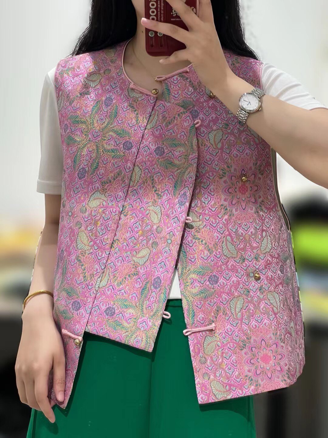 粉色圆领24春夏新款上衣真丝高端女马甲无袖欧洲站通勤马夹