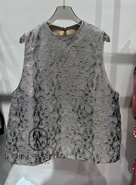 欧货2026年春季新款时尚百搭显瘦圆领无袖印花马甲上衣8116