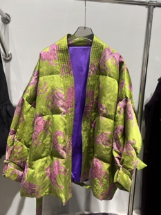 复古印花国风桑蚕丝鹅绒羽绒服香云纱 腰带时尚 2025秋季 新款