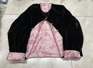 2024冬季新中式丝绒宋锦粉色麒麟图双面穿加棉棉服外套女