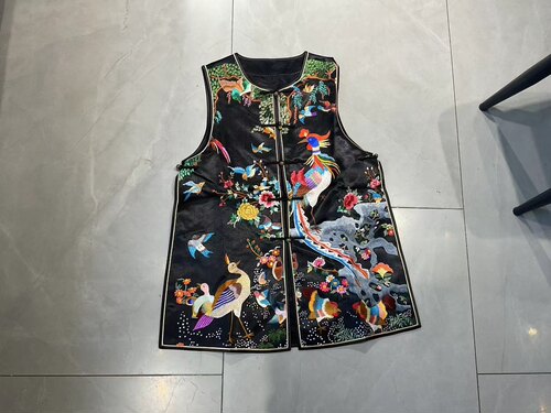 高端重磅真丝纯手工满绣中式马甲纯手工绣花衣服女马夹2025年B019