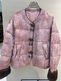 水貂毛皮草羽绒服外套女2025冬季新款国风琥珀琉璃白鹅绒大衣AS