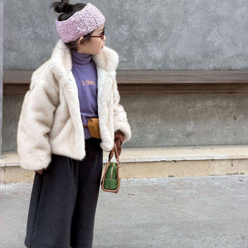 2025冬季新款童装 韩版童装 女童夹棉仿皮草外套 新年拜年毛毛衣