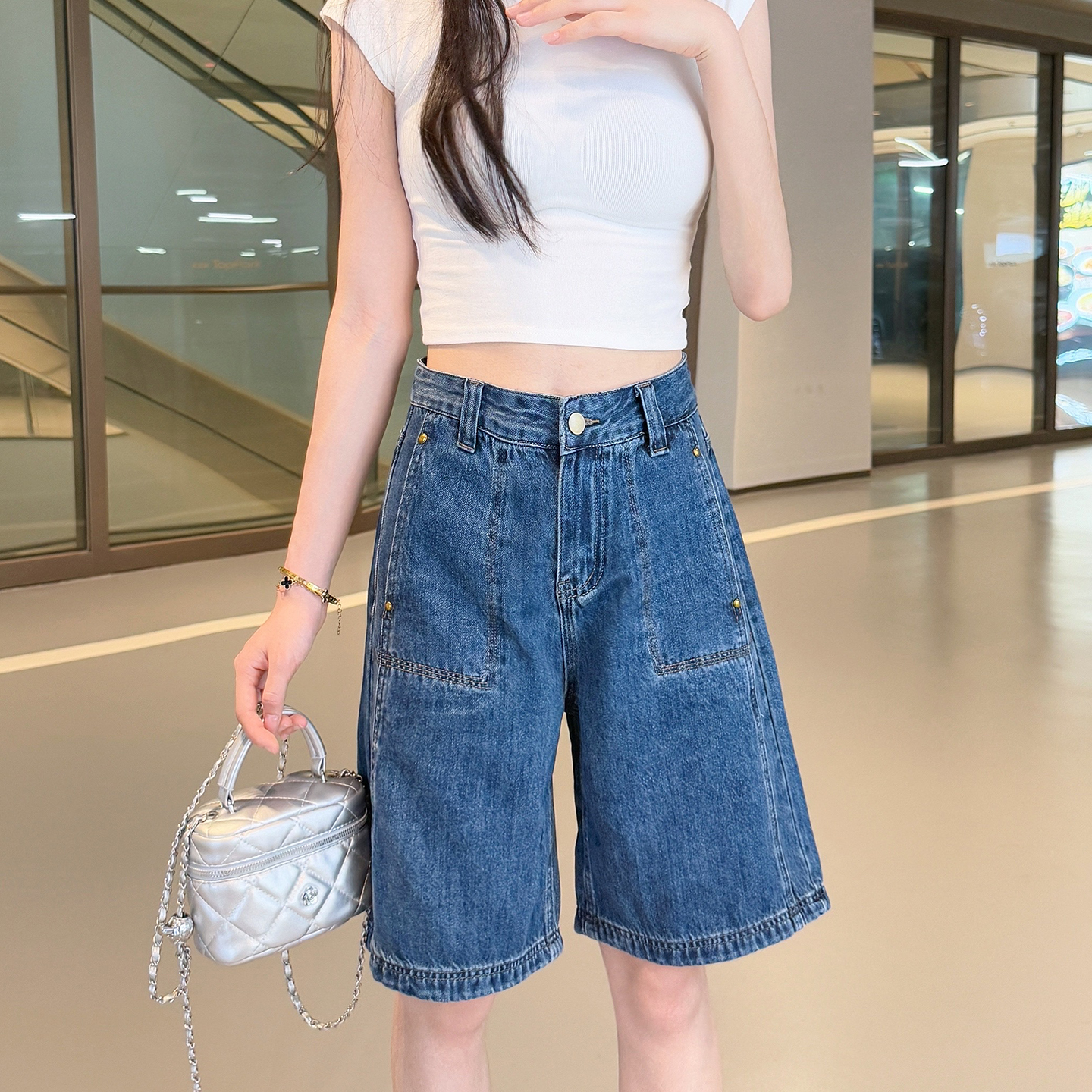 复古阔腿五分牛仔短裤女2025夏季薄款宽松显瘦遮肉梨型身材中裤潮