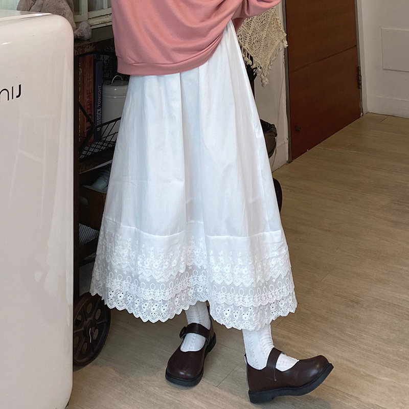 日系学生半身裙2020秋季新款高腰甜美显瘦A字裙百搭蕾丝花边裙子