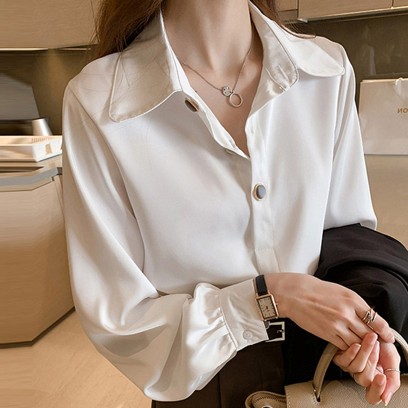 白色衬衣女职业2020春秋新款雪纺白衬衫女设计感小众长袖气质上衣