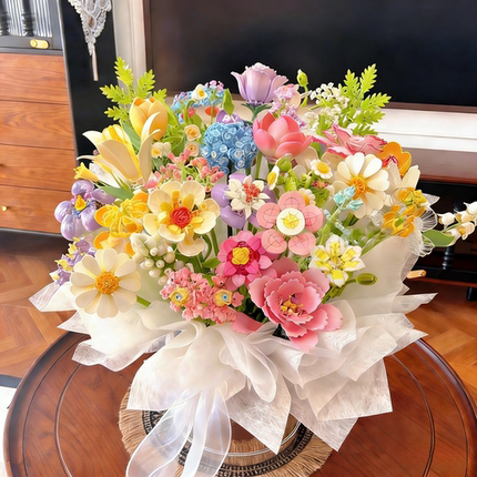 情人节礼盒高颜值积木33支永生花束玫瑰积木手工DIY拼装女生礼物