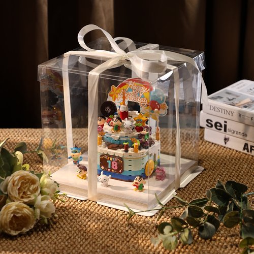 小新礼盒生日蛋糕旋转蜡烛音乐八音盒积木玩具拼装男女孩生日礼物