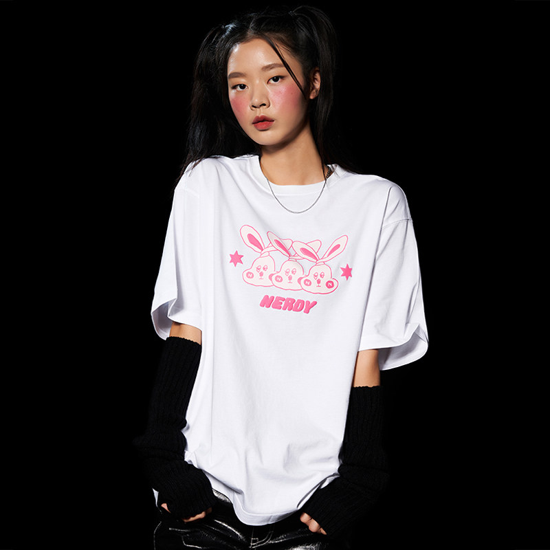 nerdy夏季新品2023兔年兔子图案印花休闲时尚t恤情侣短袖男女同款