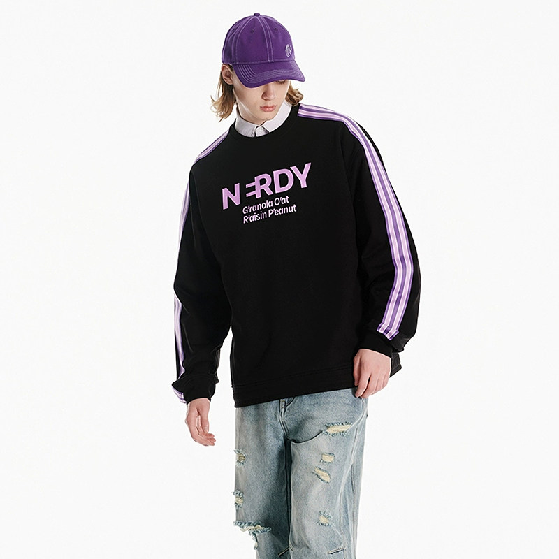 nerdy春季新品2024休闲简约上衣女情侣学生宽松条纹logo卫衣男潮