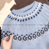 售完无补 全毛圆领套头提花宽松长袖 针织衫 特 女毛衣 W517