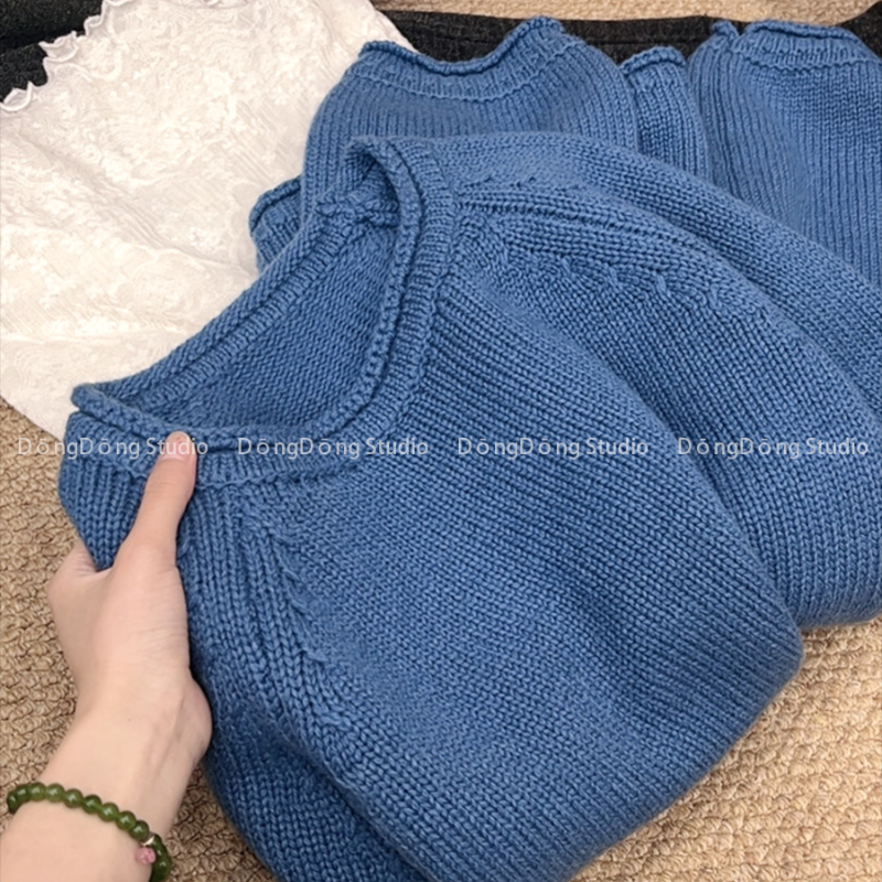 冬季新品！供暖毛衣~卷边圆领套头纯色宽松插肩长袖针织衫 39559