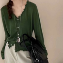 针织开衫 新粉必入 女长袖 宽松外套 013 衣长58胸围100 木耳边