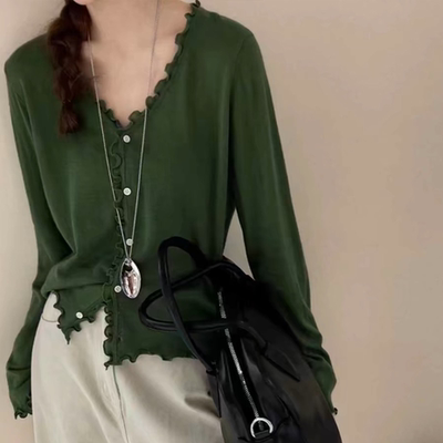 /木耳边/新粉必入/针织开衫女长袖宽松外套【衣长58胸围100】 013