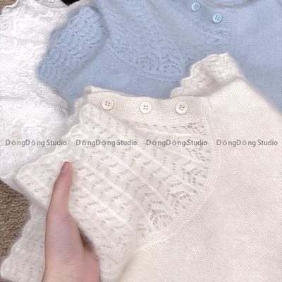 冬季新品【雪绒花】全毛拉绒钩花镂空高领套头纯色针织衫毛衣8287