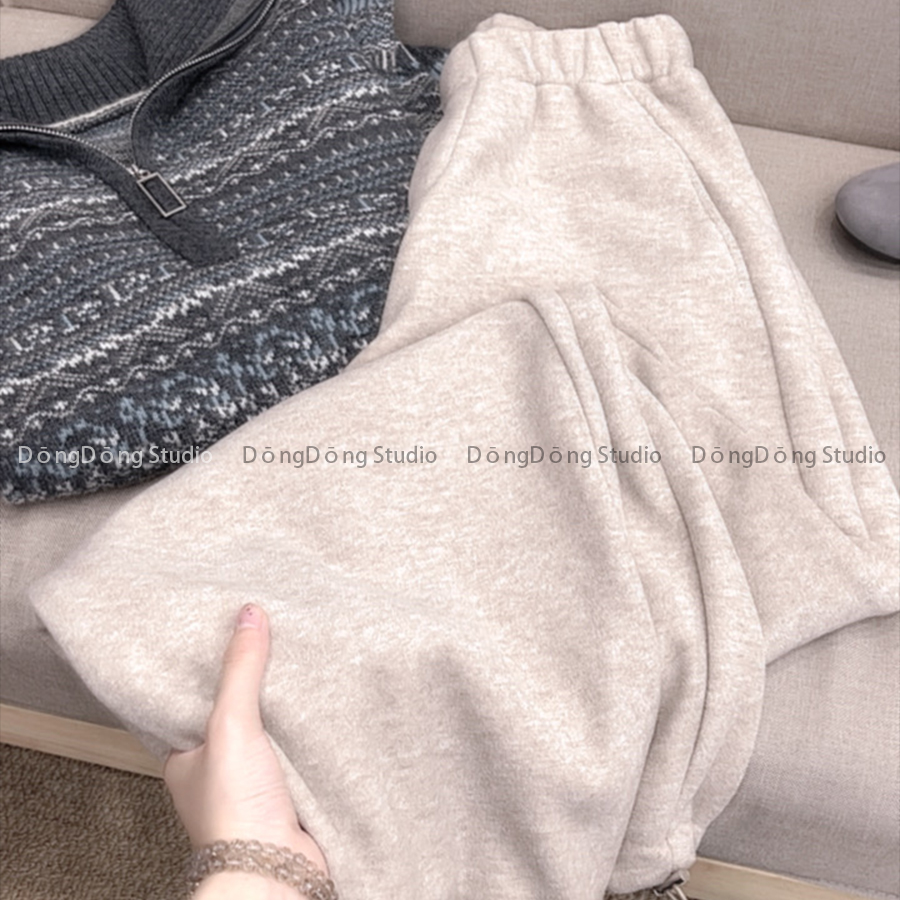 加绒加厚！[燕麦裤]秋冬加绒裤子松紧腰宽松百搭休闲阔腿长裤7019