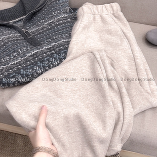 子松紧腰宽松百搭休闲阔腿长裤 秋冬加绒裤 7019 燕麦裤 加绒加厚