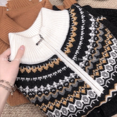 特 7111 针织毛衣 售完无补 费尔岛提花拉链半高领套头宽松长袖