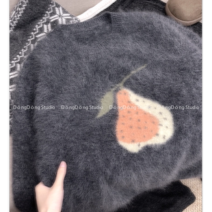 大角羊拉绒!【大吉大梨】圆领套头宽松长袖针织衫保暖毛衣257185