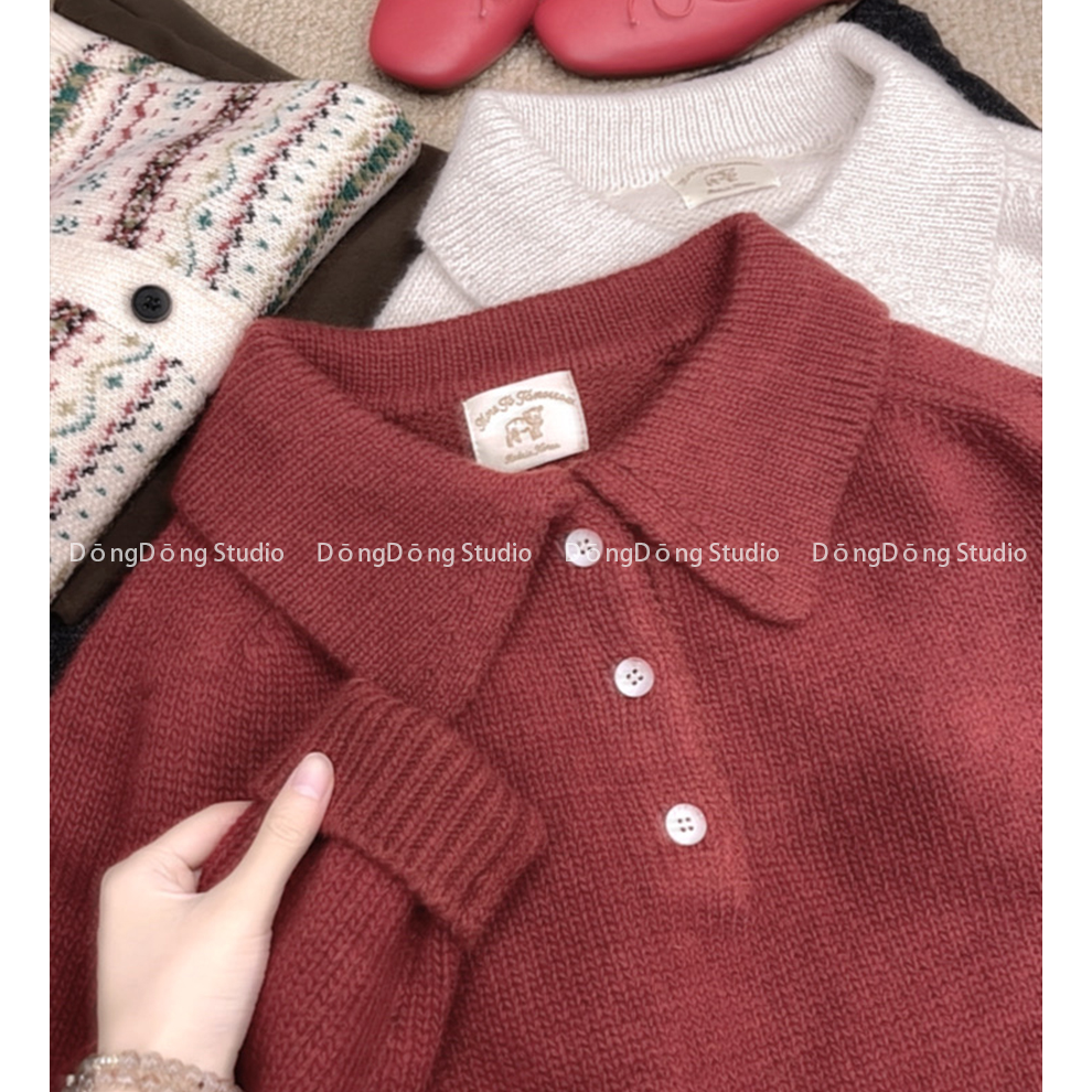 二代返场！超厚！[圣诞polo]翻领套头纯色宽松长袖针织衫 U100S76