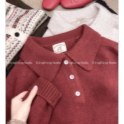 二代返场！超厚！[圣诞polo]翻领套头纯色宽松长袖针织衫 U100S76