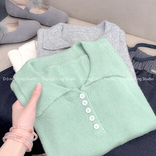 衣长55胸围104 纯色百搭Polo衫 丝羊绒 602 青苹果乐园