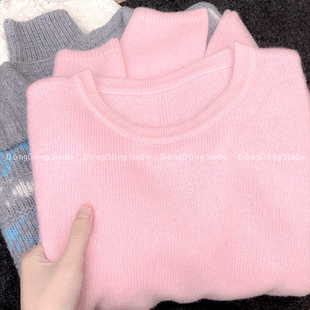 特！售完无补！[奶油全毛]圆领套头纯色宽松长袖针织衫女毛衣 Q12