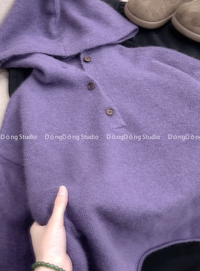 冬季新品【秋冬反光板】连帽套头纯色宽松长袖针织衫毛衣帽衫9019