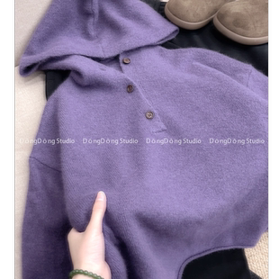 冬季新品【秋冬反光板】连帽套头纯色宽松长袖针织衫毛衣帽衫9019