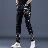 小脚休闲黑色拉链长裤 高端秋季 子 男士 修身 新款 高端弹力机车牛仔裤