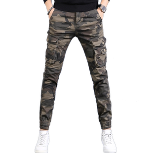 秋冬款加绒加厚潮牌工装裤男户外耐磨修身束脚迷彩小脚休闲裤子男