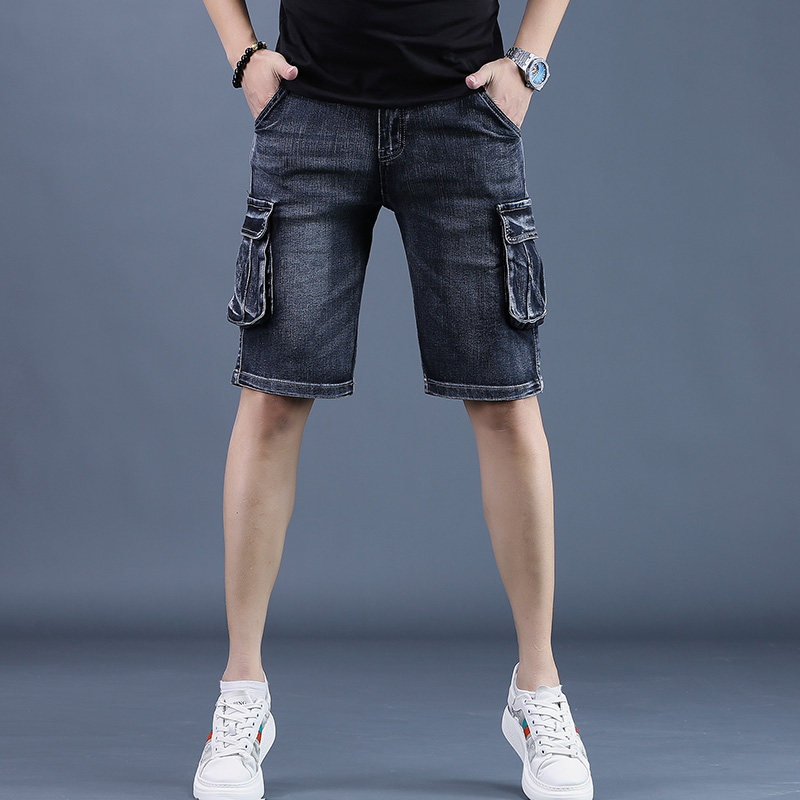 美式黑色工装牛仔短裤男士夏季薄款潮牌中裤男生宽松大码五分裤子
