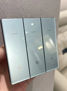 国际电工超薄钢化玻璃蓝色86型开关一开双控暗装面板家用五孔插座